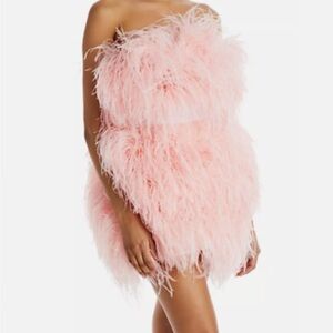 Bronx and Banco Pink Feather Mini Dress With Matching Belt, NWT ($7,000 Retail)